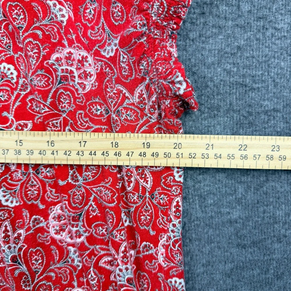 Chaps Women's 2X Red Paisley‎ Floral Cap Sleeve Blouse Top Cotton